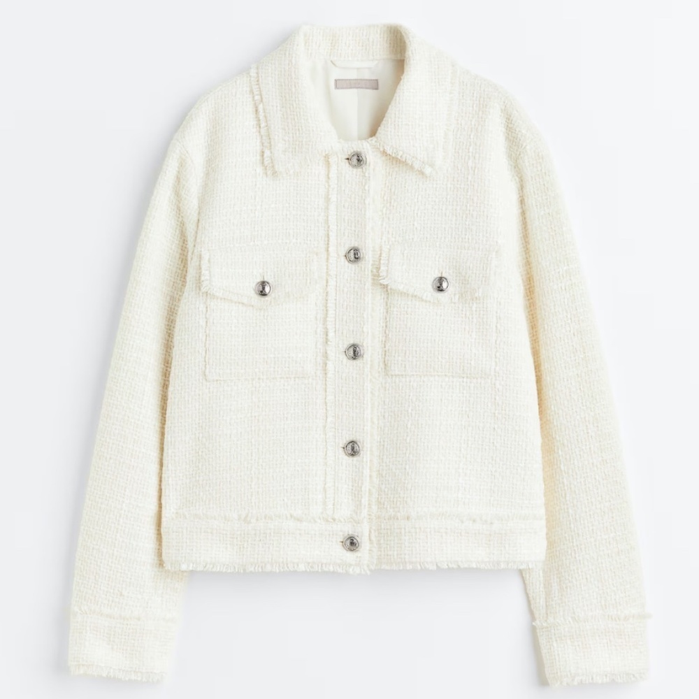H&M Womens Fringe-trimmed bouclé jacket Cream Size Medium M